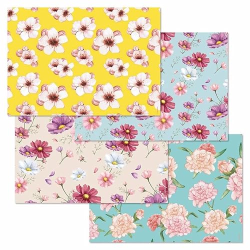 Papiertischset Flowery, Blumen, 1 Abreissblock mit 48 Blatt (4 Sujets à 12 Blatt), L42xB29.7xH0.8cm von Trendform