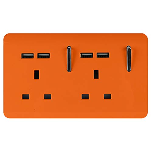 Trendi 2-Gang Artistic Modern Glossy 13 Ampere 4x2,1mA USB Switched Plug Socket orange von Trendi Switch