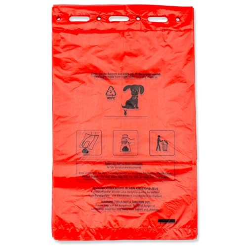 100 Stück Hundekotbeutel (1 Block mit 100 Beuteln), zum Aufhängen, rot in 21 x 31,5 cm + 3,5 cm Rand von Trendisland