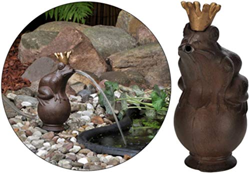 Trendkontor Wasserspeier Froschkönig 22cm inkl. Pumpe Teich Dekoration Gartenfigur Gusseisen von Trendkontor