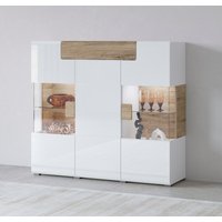 INOSIGN Highboard "Toledo,Breite 147,5cm,trendige Hochkommode mit 3Türen und Schublade", Hochschrank mit Glas-Partien,stylische Hochglanzfronten von Inosign