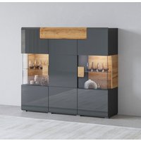 INOSIGN Highboard "Toledo,Breite 147,5cm,trendige Hochkommode mit 3Türen und Schublade", Hochschrank mit Glas-Partien,stylische Hochglanzfronten von Inosign