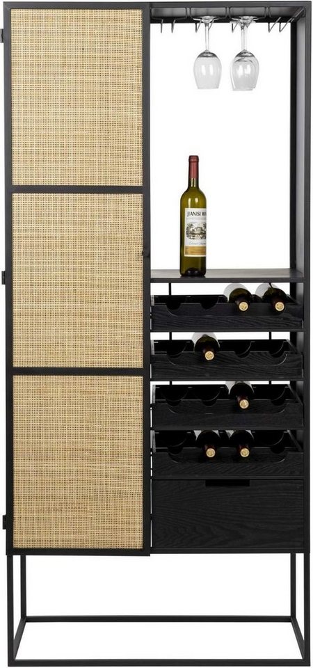 Trendmöbel24 Kommode Weinschrank Weinregal GUUJI HIGH mit Rattantüre von Trendmöbel24