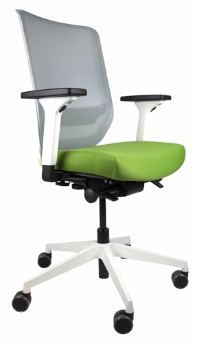 Trendoffice to-sync pro, ergonomischer Bürostuhl, mit Armlehnen, modernes Design, Homeoffice, umweltzertifiziert, by Dauphin (Weiß/Grün, Netz-Rückenlehne) von TREND OFFICE