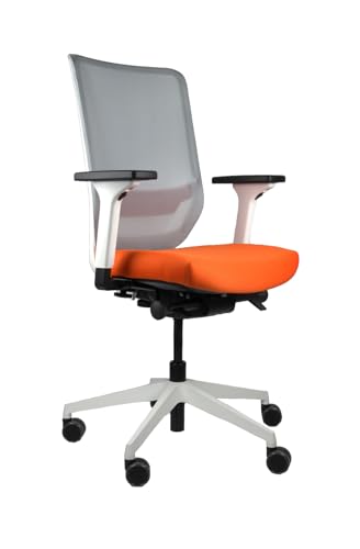 Trendoffice to-sync pro, ergonomischer Bürostuhl, mit Armlehnen, modernes Design, Homeoffice, umweltzertifiziert, by Dauphin (Weiß/Orange, Netz-Rückenlehne) von Trendoffice
