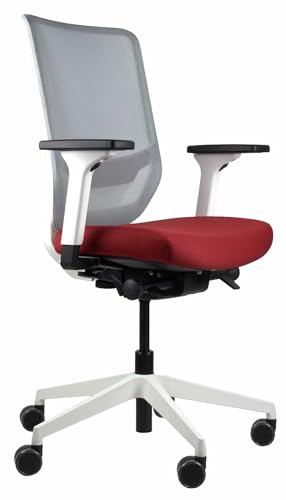 Trendoffice to-sync pro, ergonomischer Bürostuhl, mit Armlehnen, modernes Design, Homeoffice, umweltzertifiziert, by Dauphin (Weiß/Rubinrot, Netz-Rückenlehne) von Trendoffice