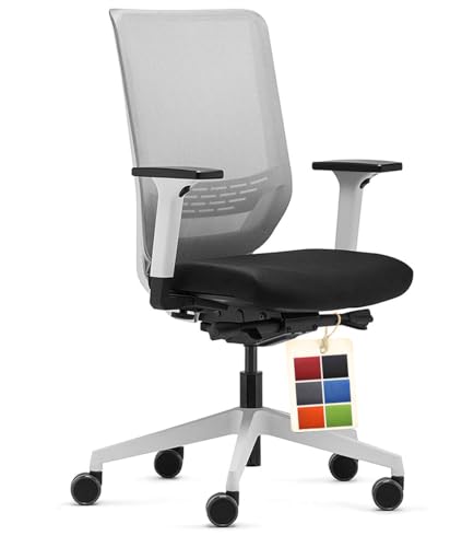 Trendoffice to-sync pro, ergonomischer Bürostuhl, mit Armlehnen, modernes Design, Homeoffice, umweltzertifiziert, by Dauphin (Weiß, Netz-Rückenlehne) von Trendoffice