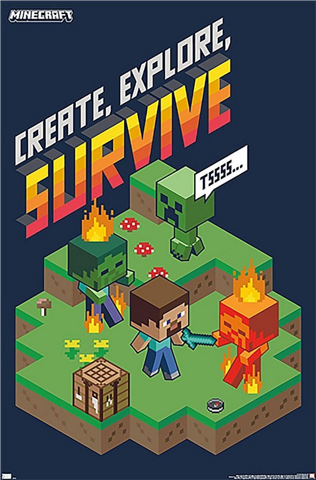 Trends International Poster Minecraft Poster Create, Explore, Survive 55,9 x 86,4 cm von Trends International