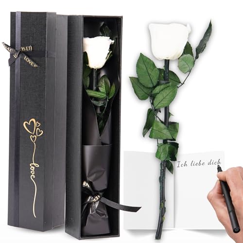 Trends by Twins® Ewige Rose, Infinity Rose als Geschenk für Frauen und Freundin Geschenk, Kunstblumen wie echt. Rosen, Beste Freundin Geschenke und Mama. (Weiß/Schwarz) von Trends by Twins