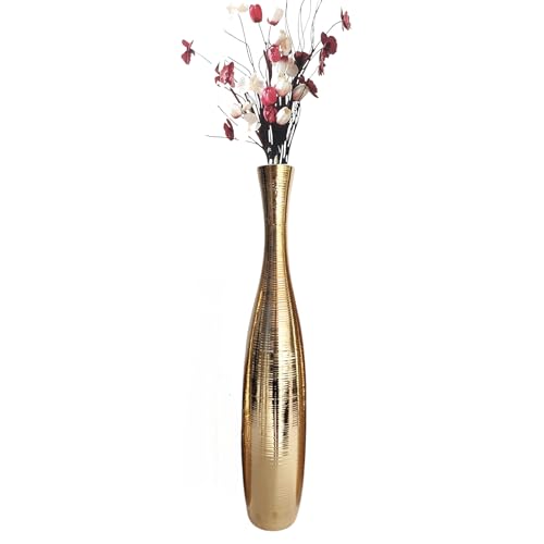 Edelste Deko-Bodenvase – Hohe Keramikvase für Pampasgras & Dekozweige - stabil, luxuriös, 50-90 cm höhe in Weiß, Schwarz, Grau, Silber und Gold (Gold, 70x13cm) von Trends for living
