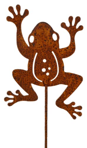 Beetstecker Frosch incl. Stab 34 x 9 cm, Frog 9 x 7 cm Metall Rost Blumentopf Garten Stecker Figur Deko GTT G135 von Trends & Trade