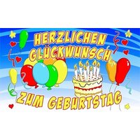 Flagge HERZLICHEN GLÜCKWUNSCH ZUM GEBURTSTAG 90 x 150 cm von Trends4cents