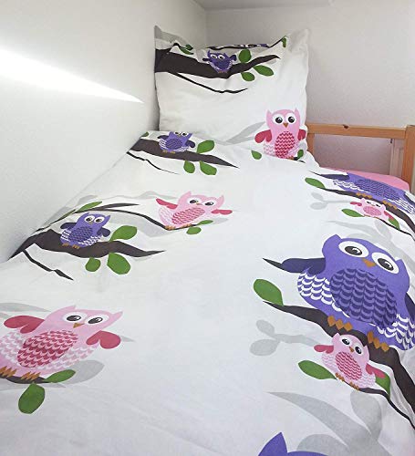 Bettwäsche Garnitur 2-TLG.mit Reißverschluss Eulen 135 x 200 cm + 80 x 80 cm von Trendstern