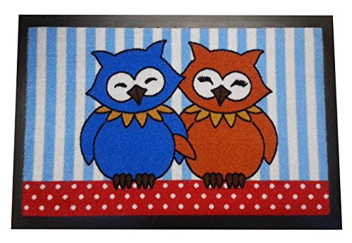 Fußmatte Fußabtreter Schmutzmatte Motiv Design Eule OWL (blau) von Trendstern Trendprodukteshop