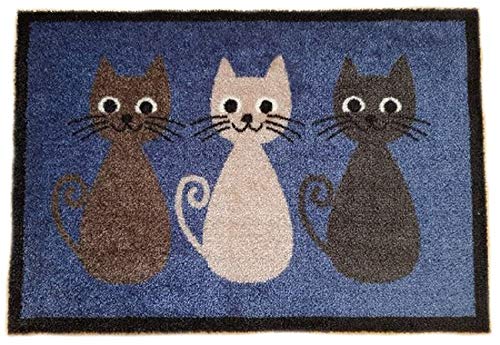 Trendstern Fußmatte Fußabtreter Fußabstreifer Schmutzmatte Motiv Design Eule Cat Katze Hund Dog OWL (blau-Katzen) von Trendstern