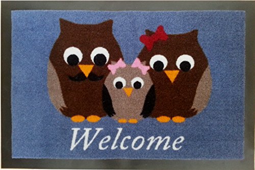 Trendstern® Trendprodukteshop Fußmatte Fußabtreter Schmutzmatte Motiv Design Eule OWL (grau-Family) von Trendstern Trendprodukteshop