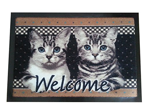 Trendstern Trendprodukteshop Fußmatte Fußabtreter Fußabstreifer Schmutzmatte Motiv Design Eule Cat Katze Hund Dog OWL (braun-Katzen) von Trendstern Trendprodukteshop