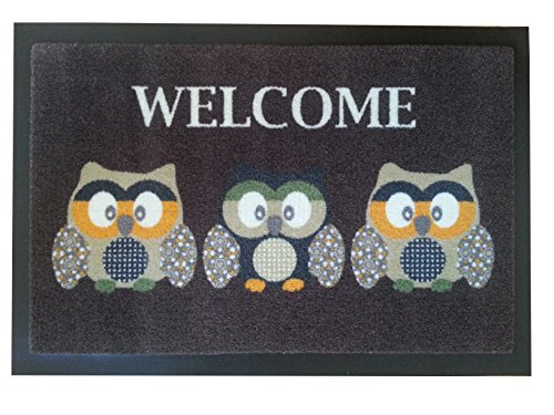 Trendstern Trendprodukteshop Fußmatte Fußabtreter Schmutzmatte Motiv Design Eule OWL (braun 3 Eulen) von Trendstern Trendprodukteshop