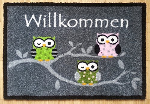 Trendstern Trendprodukteshop Fußmatte Fußabtreter Schmutzmatte Motiv Design Eule OWL (grau-3 Eulen) von Trendstern