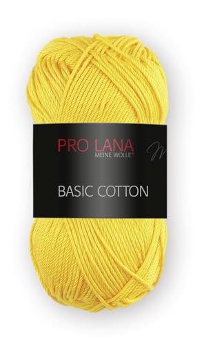 Pro Lana Basic Cotton uni - Häkelgarn - Strickgarn - Ab 10 Stück Kauf 1 x Gratis - 100% Baumwolle - 1 Knäuel 50 g / 125 m - Nadelstärke 3-3,5 - Glänzend und hautfreundlich (0022 - Gelb) von Trendstern