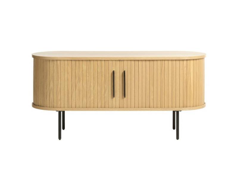 Liadomo Lowboard Uriel, Breite 120 cm, Schiebetüren, Lamellen, schwarz, weiß, Natur, smoked von Liadomo