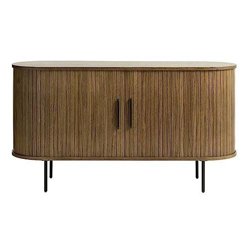 Trendstore Uriel Sideboard in Lamellenoptik, Schiebetüren, moderner Retrolook, Lamellen-Design, Metallakzente, 2 Einlegeböden, praktische Metallfüße, Wohnzimmer, Lamellen Eiche Furnier Smoked, 140 von Trendstore