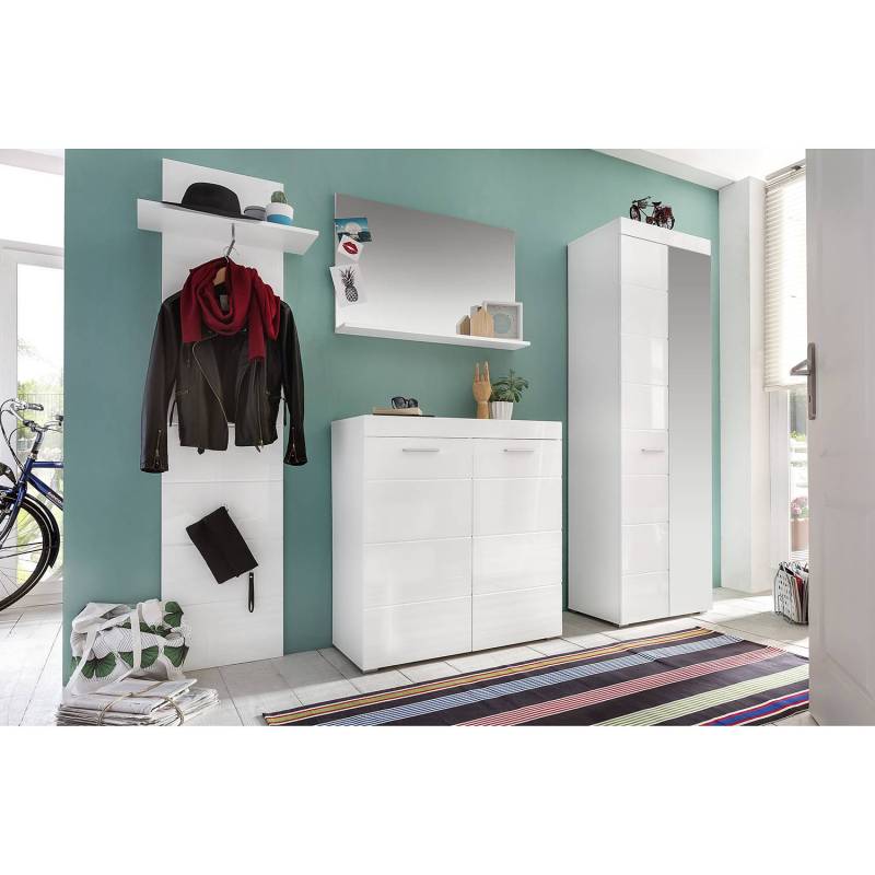 home24 Garderobenpaneel II 60 x 195 x 25cm Weiß/Hochglanz Weiß von home24