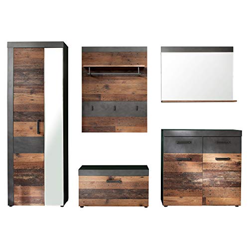 trendteam smart living - 5-teilige Garderobenkombination Garderobenmöbel - Garderobe - Indy - Aufbaumaß (BxHxT) 265 x 192 x 37 cm - Farbe Graphit Grau Matera mit Old Wood - 187991523 von trendteam smart living