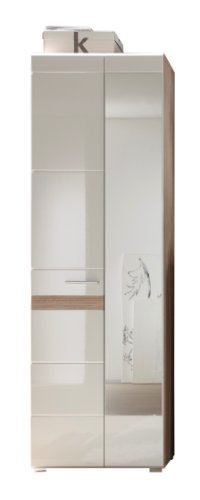 trendteam smart living - Garderobenschrank Schrank - Badezimmer - Set One - Aufbaumaß (BxHxT) 62 x 195 x 38 cm - Farbe Weiß Hochglanz mit Eiche San Remo Hell - 133612996 von trendteam smart living