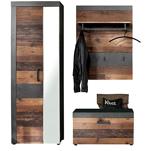 trendteam smart living - 3-teilige Garderobenkombination Garderobenmöbel - Garderobe - Indy - Aufbaumaß (BxHxT) 160 x 192 x 37 cm - Farbe Graphit Grau Matera mit Old Wood - 187991623 von trendteam smart living