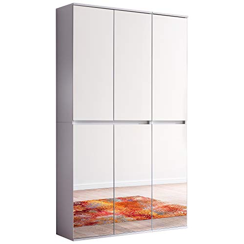 trendteam smart living - Mirror - Garderobenschrank - Weiß - Mehrzweckschrank mit reichlich Stauraum - (BxHxT) 111 x 191 x 34 cm - 1 Kleiderstange und 13 Einlegeböden - Kratzfest von trendteam smart living