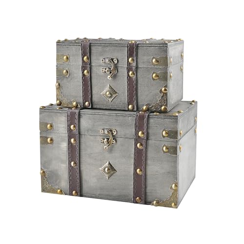 2 Stück/Set Vintage Handgefertigte Aufbewahrungsbox - Vintage Holz Aufbewahrungsbox Antik-Stil Schmuck Organizer für Kleiderschrank Schmuckkästchen Schmuckkästchen Dekorative Box (301-Combo5) von Trendy Boy