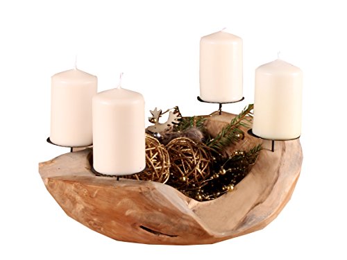 Ambientehome Adventskranz Adventsschale Teak rund circa 20 - 25 cm Wurzelschale Wurzelholz Holzschale Teakschale Dekoschale, Braun von AMBIENTE HOME