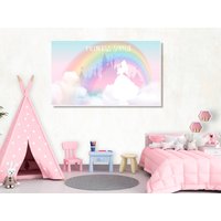 Personalisierte Gerahmte Magic Kingdom Prinzessin Schloss Für Mädchen-Kinderzimmer, Leinwand Aquarell Regenbogen Wandbehang, Dekor, Rosa Kunst von TrendyLuciaWalls