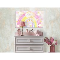 Personalisierte Gerahmte Regenbogen Leinwand Mit Wolken Für Mädchen Kinderzimmer, Einhorn Themed Wandbehang, Baby Zimmer Wandbehang Dekor Ml63 von TrendyLuciaWalls