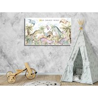 Personalisierte Gestaltete Aquarell Dino Wandbehang Für Kleinkind Jungen Kinderzimmer, Urassic World Leinwand, Wandbehang, Leinwand Dekor, Kunst von TrendyLuciaWalls