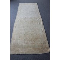 Handgefertigt, Distressed, Vintage, Wolle, Beige, Braun, Läuferteppich. 3'5'' X 9' 4''ft. , 287 108 cm von Trendyrugs