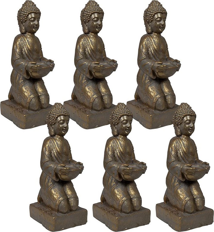 Trendyshop365 Buddhafigur 35cm Feng-Shui Dekofigur Garten Buddha Statue (6 St), wetterfest in Bronzeoptik mit Teelichthalter von Trendyshop365