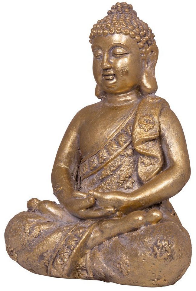 Trendyshop365 Buddhafigur 37cm Dekofigur Garten Buddha Statue, wetterfest in Goldoptik von Trendyshop365