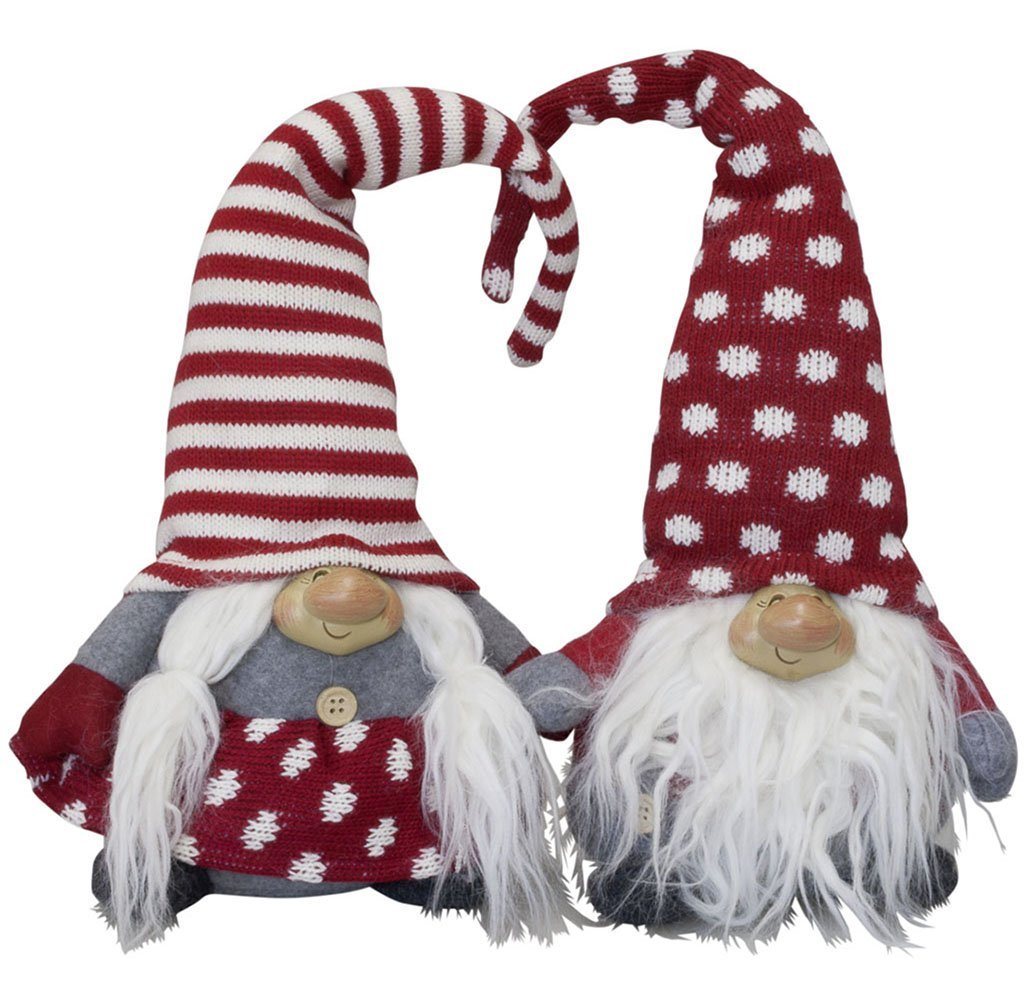 Trendyshop365 Weihnachtsfigur Wichtel 22cm sitzend, Pärchen (Dekofiguren, 2 St., im Set), Weihnachten, rot-weiß von Trendyshop365