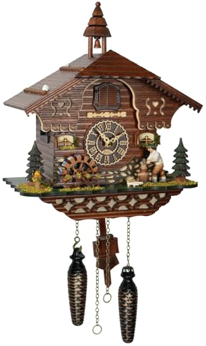 Trenkle Quarz Kuckucksuhr Schwarzwaldhaus mit beweglichem Holzhacker und Mühlrad, mit Musik TU 4217 QM von Trenkle