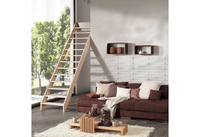 Treppen Intercon Raumspartreppe Casablanca gerade, 60 oder 80 cm Stufenbreite, für Geschosshöhen bis 280,00 cm, Stufen offene oder geschlossene Stufen, Durchgehende Wangen von Treppen Intercon