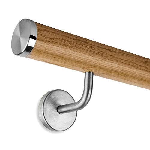 Handlauf Set Holz Eiche 45mm inkl. Edelstahlkappen und 2 Haltern (170 cm) von Treppen- und Geländerstudio Graber