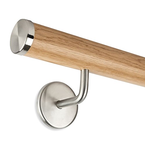 Handlauf Set Holz Eiche 45mm inkl. Edelstahlkappen und 2 Haltern (200 cm) von Treppen- und Geländerstudio Graber