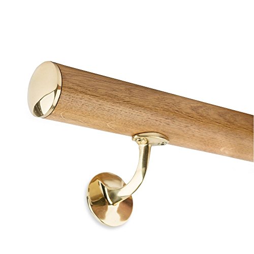 Handlauf Set Holz Eiche 45mm rund inkl. Messingkappe und 2 Halter (200 cm) von WEISI