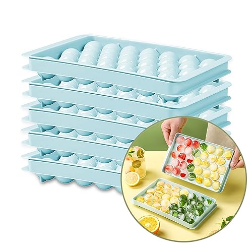 Eiswürfelform Silikon Kugel, Eiswürfelformen Rund, 4er Pack 33-Fach Eiswürfelform mit Deckel, Gesunde Eiswürfel Form für Babybrei Cocktail Whiskey Kaffee (Blau, 19,5 × 11,5 × 2,7 cm) von Tresse