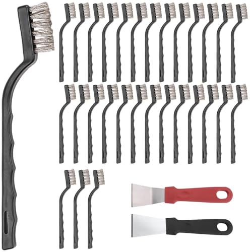 30 Stück 17,8 cm Edelstahl-Drahtbürsten zur Rostentfernung, kommt mit 2 Schabern, ergonomischen, rutschfesten Griffen, ideal für die Metallwartung von Tressify