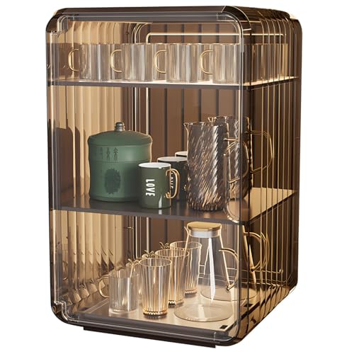 Aesthetics High-End, staubdichter Tassenaufbewahrungsschrank, stapelbar, Paneele transparent, Regale verstellbar, Desktop-Becherregal, geeignet für Geschirr anders im Wohnzimmer oder Büro von Tressify