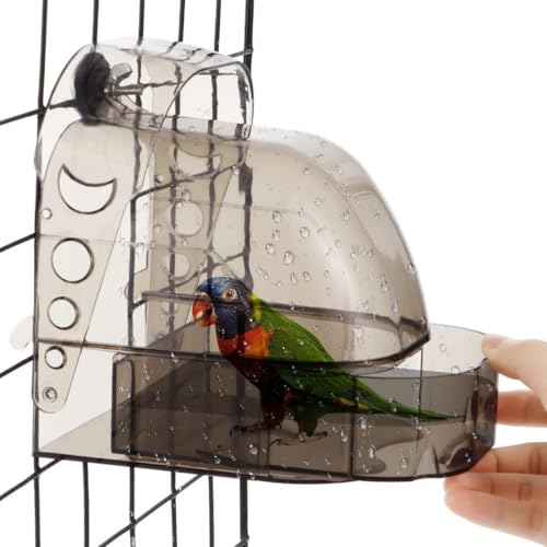 Geräumige transparente Vogeltränke mit abnehmbarem Tablett, Käfig-Duschbox für Sittiche und kleine Vögel, auslaufsichere hängende Futterstation und Waschraum-Kombination Geräumige transparente Vogeltränke mit abnehmbarem Tablett, Käfig-Duschbox für Sittiche und kleine Vögel, auslaufsichere hängende Futterstation und Waschraum-Kombination von Tressify