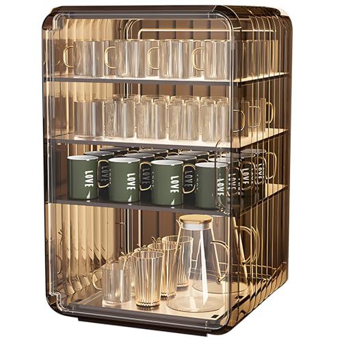 Geschirr sortiert für richtige, ästhetische Klasse, Rack Cup Desktop, Schrank, staubdicht, stapelbar, Regale verstellbar, Paneele transparent im Büro oder Wohnzimmer von Tressify